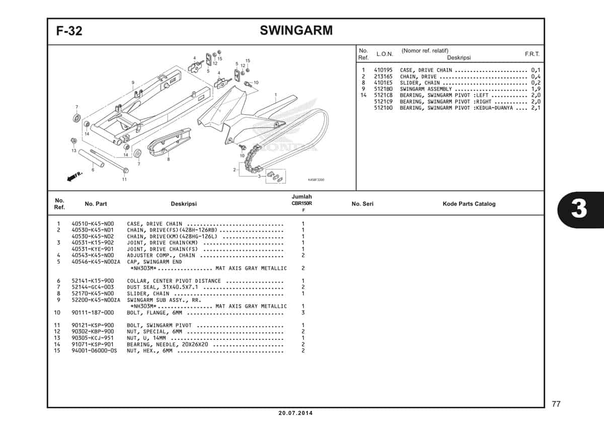 F-32 Swingarm Katalog CBR 150R K45A