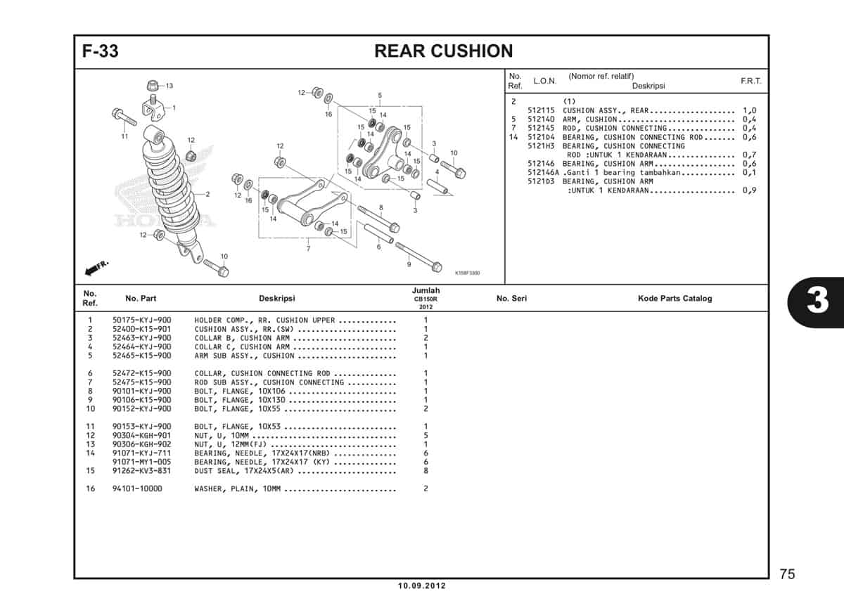 F-33 Rear Cushion Katalog CB150R StreetFire K15