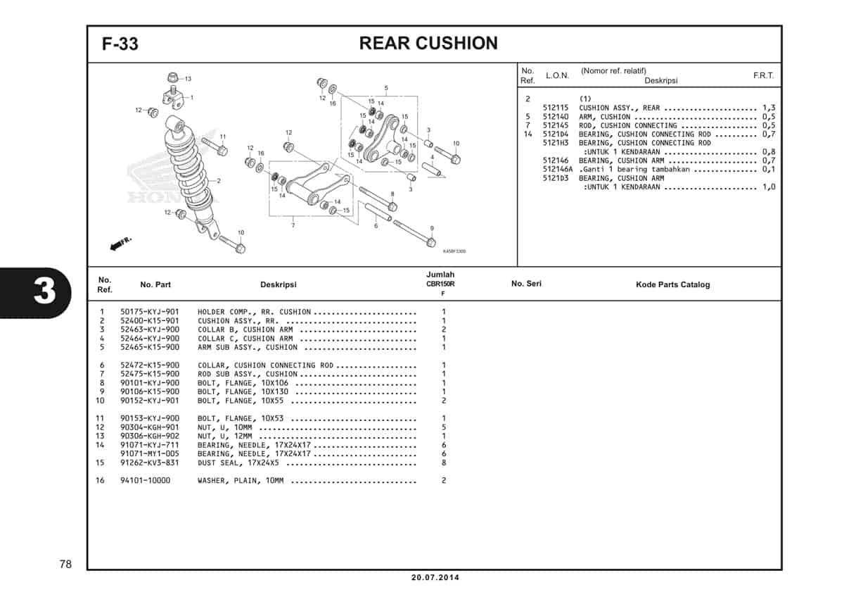 F-33 Rear Cushion Katalog CBR 150R K45A