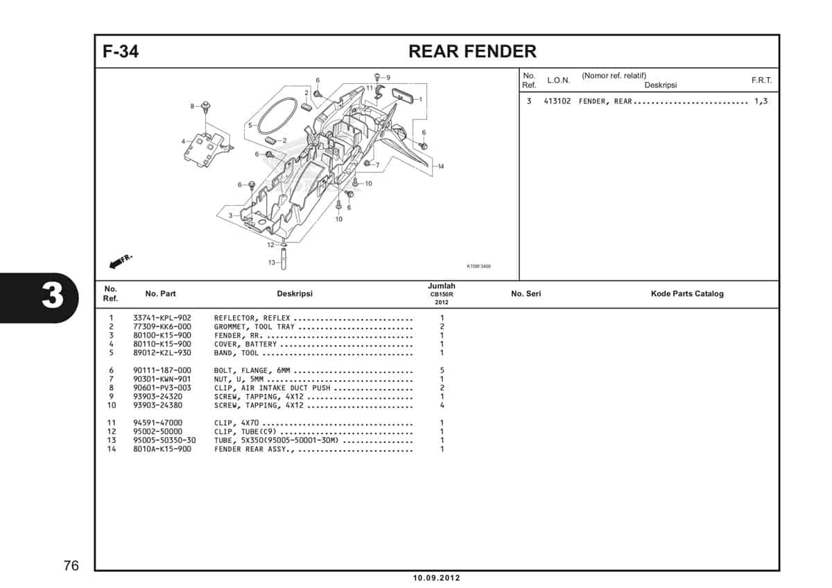 F-34 Rear Fender Katalog CB150R StreetFire K15