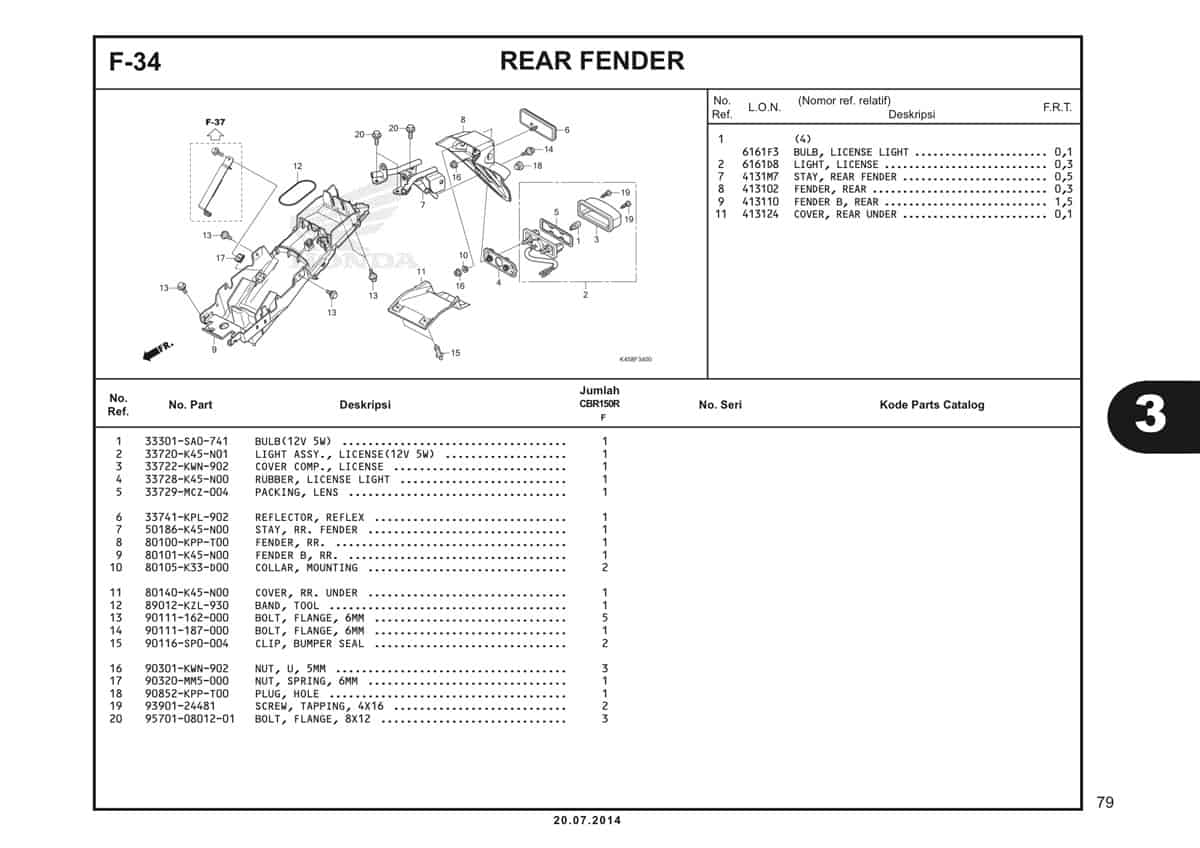 F-34 Rear Fender Katalog CBR 150R K45A