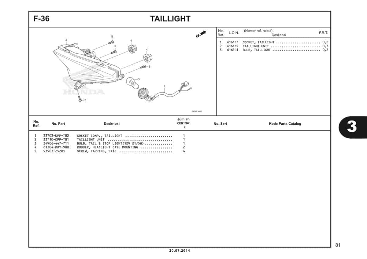 F-36 Taillight Katalog CBR 150R K45A