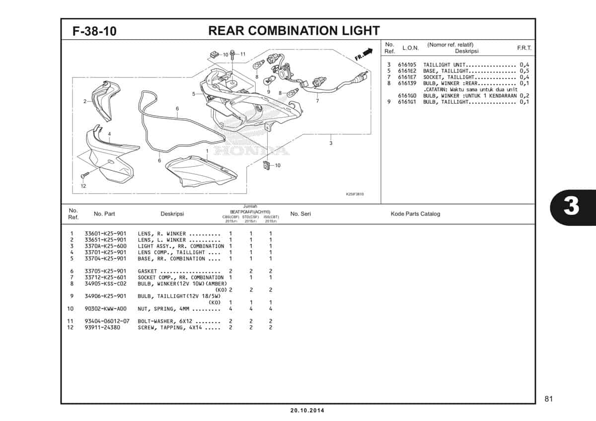 F 38 10 Rear Combination Light Katalog BeAT eSP K25