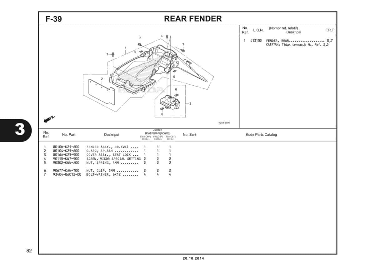 F 39 Rear Fender Katalog BeAT eSP K25