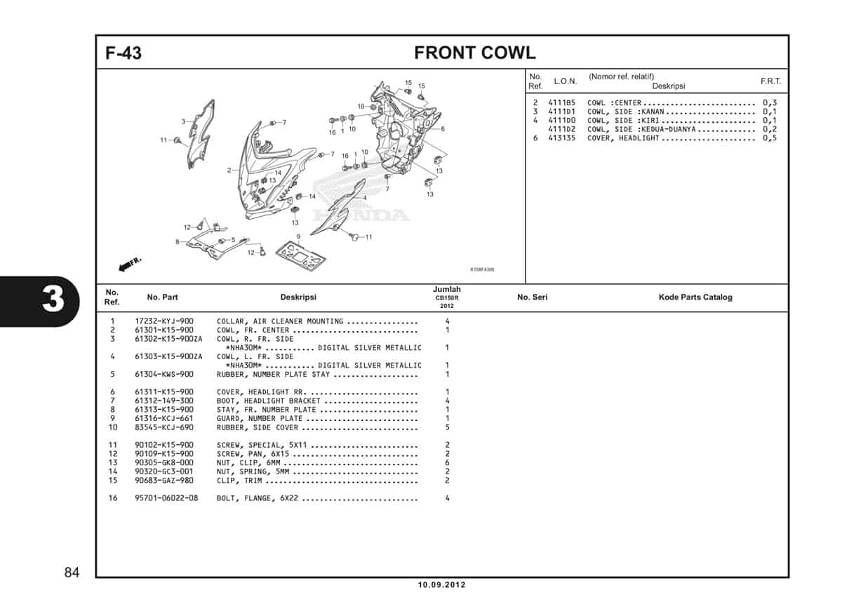 F-43 Front Cowl Katalog CB150R StreetFire K15