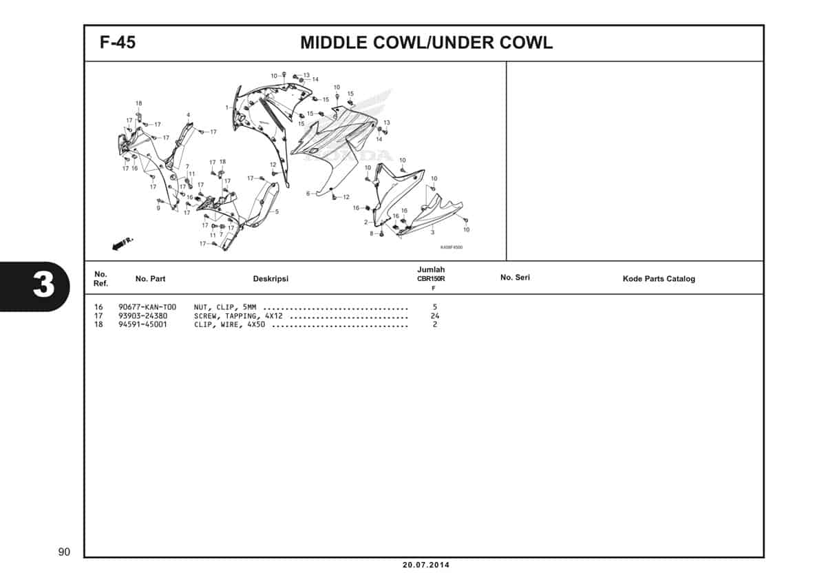 F-45 Middle Cowl Under Cowl Katalog CBR 150R K45A