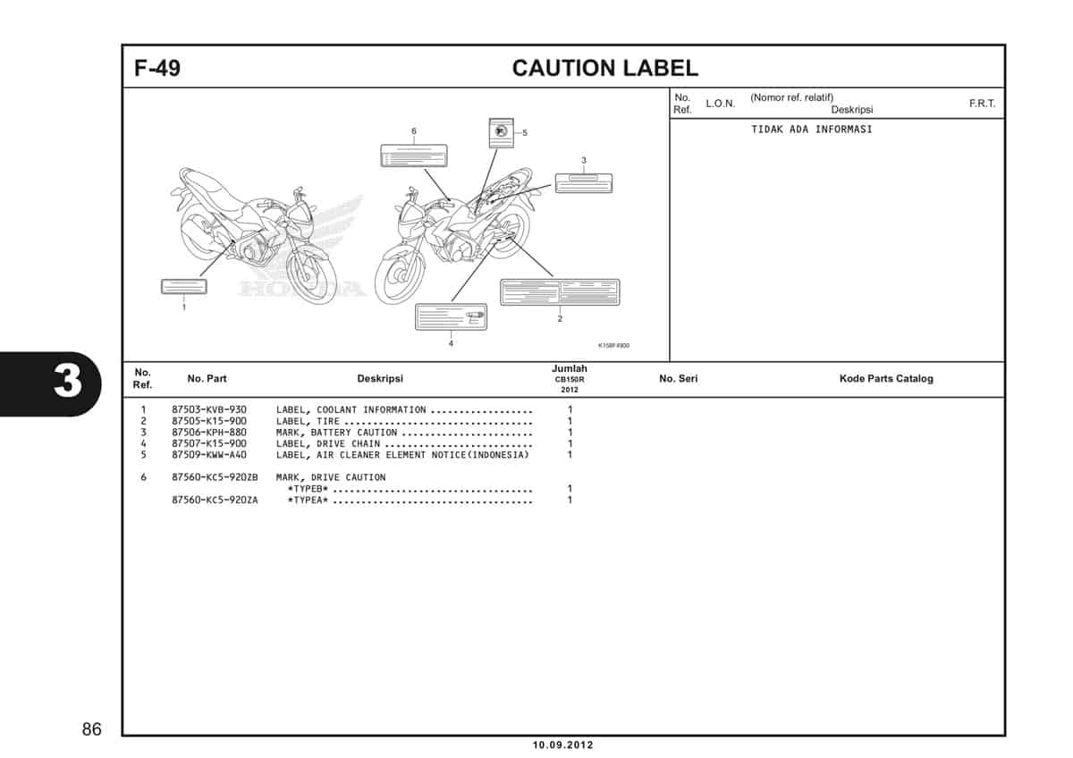 F-49 Caution Label Katalog CB150R StreetFire K15