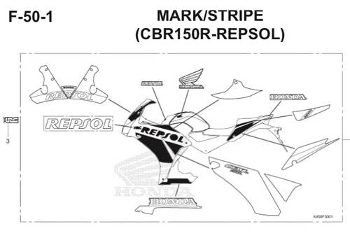 F50-1 – Mark/Stripe (CBR150R-Repsol) – Katalog Honda CBR 150R K45A