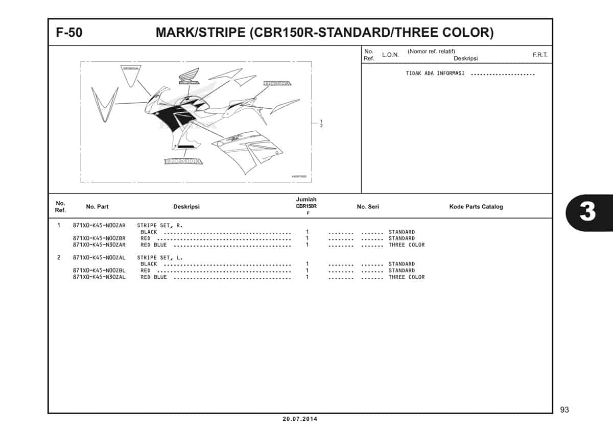 F-50 Mark Stripe (CBR150R Standard Three Color) Katalog CBR 150R K45A