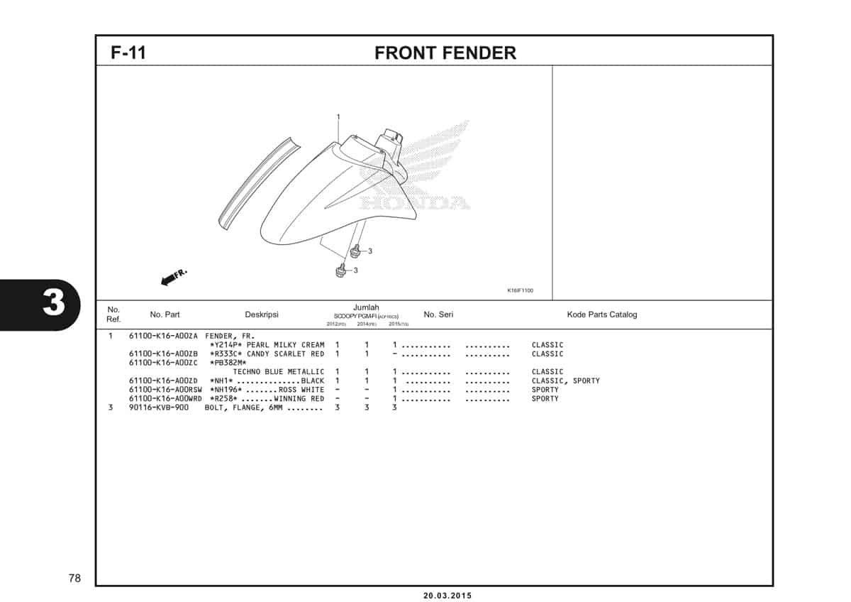 F-11 Front Fender Katalog Scoopy eSP K16