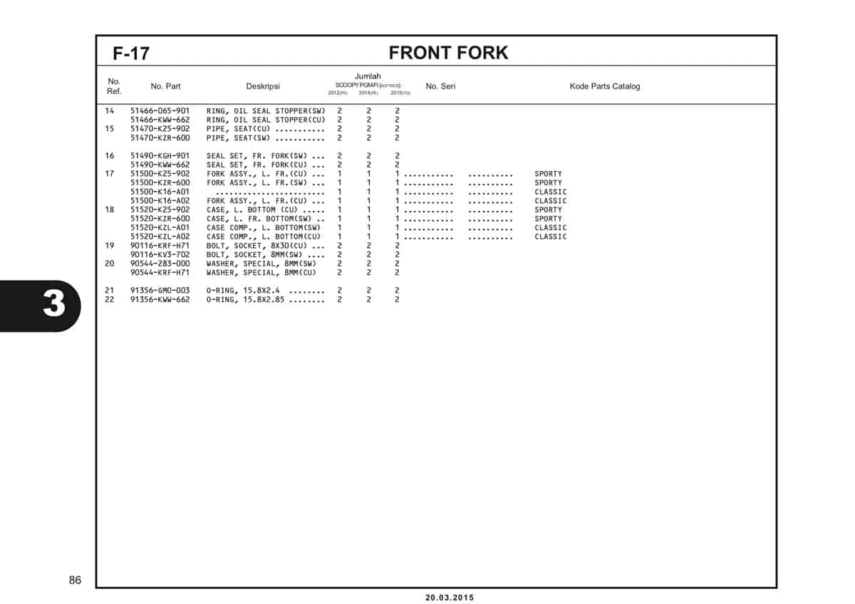 F-17 Front Fork Katalog Scoopy eSP K16