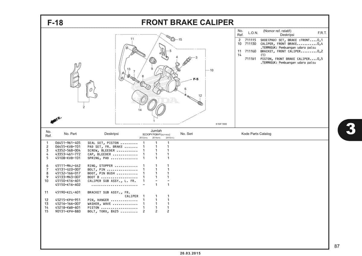 F-18 Front Brake Caliper Katalog Scoopy eSP K16