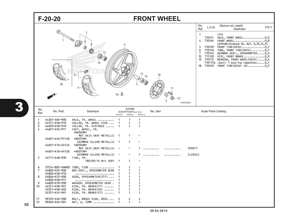 F-20-20 Front Wheel Katalog Scoopy eSP K16