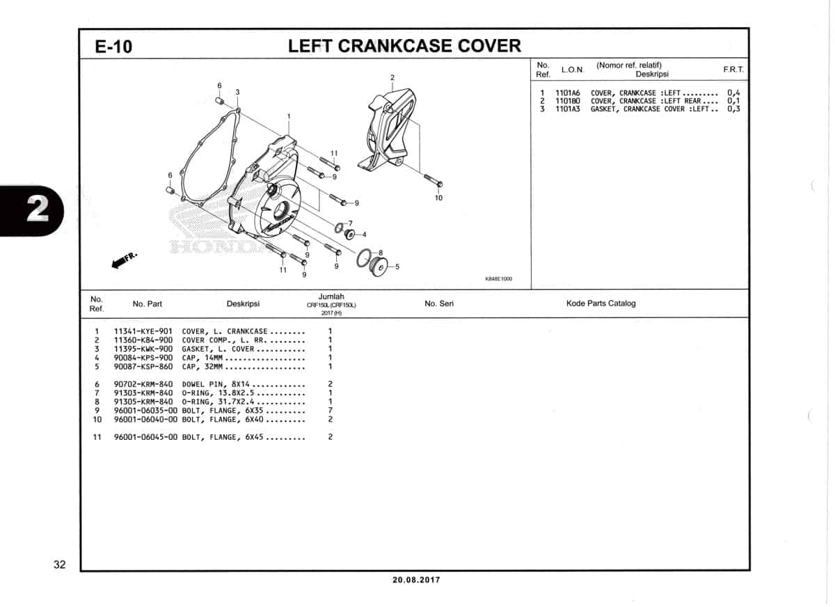 E10-Left-Crankcase-cover-Katalog-Honda-Crf-150L