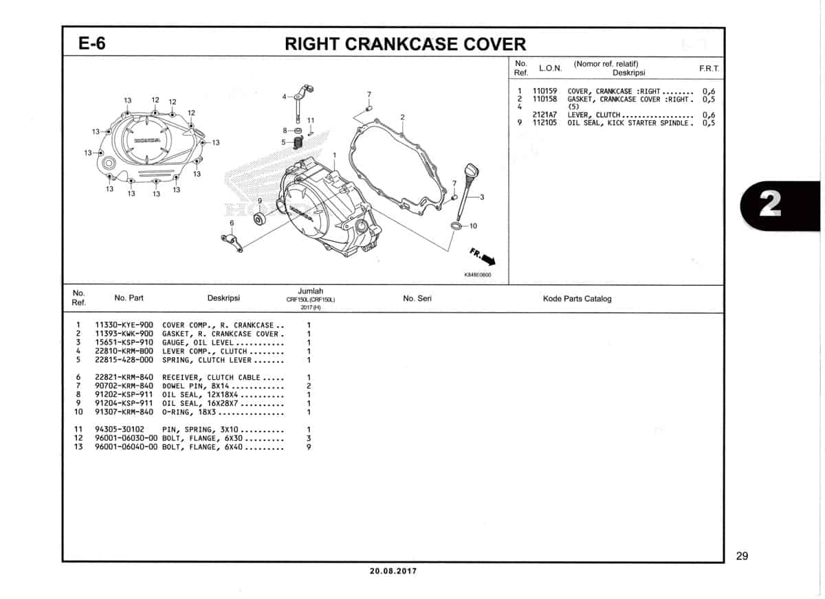 E6-Right-Crankcase-Cover-Katalog-Honda-Crf-150L