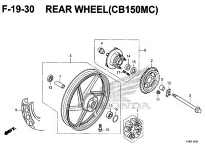 F19-30 – Rear Wheel (CB150MC) – Katalog Honda CB150 Verza