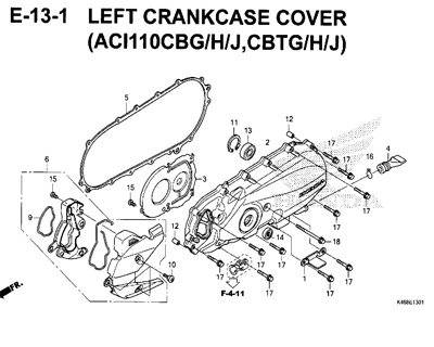 E13-1 – Left Crankcase Cover (ACI110CBG/H/J,CBTG/H/J) – Katalog Honda New Vario 110