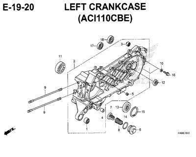 E19-20 – Left Crankcase (ACI110CBE) – Katalog Honda New Vario 110