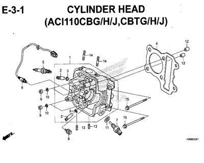 E3-1 – Cylinder Head (ACI110CBG/H/J,CBTG/H/J) – Katalog Honda New Vario 110