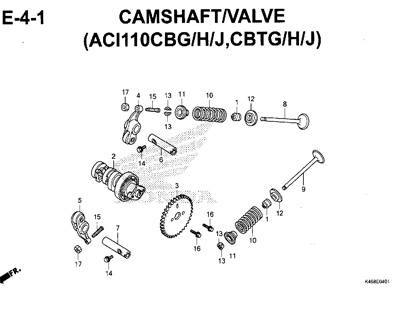 E4-1 – Camshaft/Valve (ACI110CBG/H/J,CBTG/H/J) – Katalog Honda New Vario 110