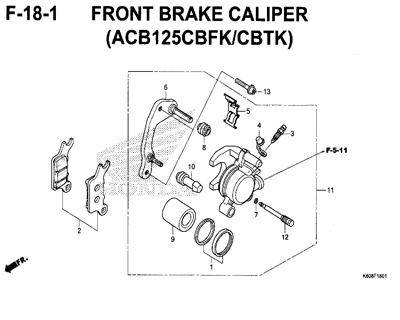 F18-1 – Front Brake Caliper (ACB125CBFK/CBTK) – Katalog Honda New Vario 125 K60R