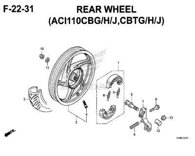 F22-31 – Rear Wheel (ACI110CBG/H/J,CBTG/H/J) – Katalog Honda New Vario 110