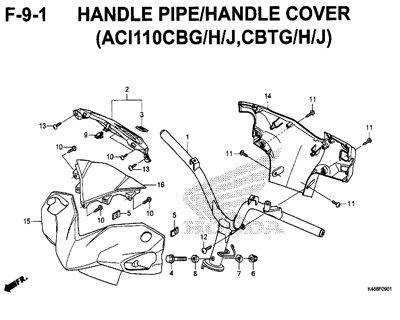 F9-1 – Handle Pipe/Handle Cover (ACI110CBG/H/J,CBTG/H/J) – Katalog Honda New Vario 110