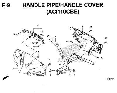 F9 – Handle Pipe/Handle Cover (ACI110CBE) – Katalog Honda New Vario 110