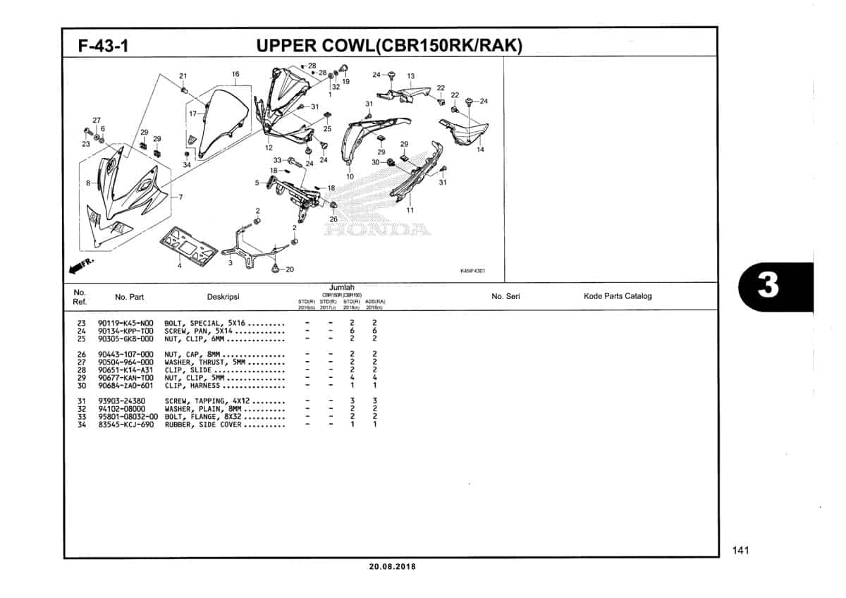 F-43-1-Upper-Cowl-(CBR150RK-RAK)-Katalog-New-CBR-150R-K45N
