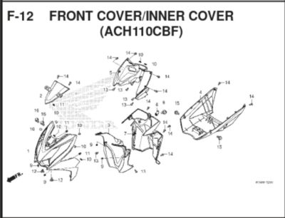 F12 – Front Cover / Inner Cover (ACH110CBF) – Katalog Honda BeAT K1A