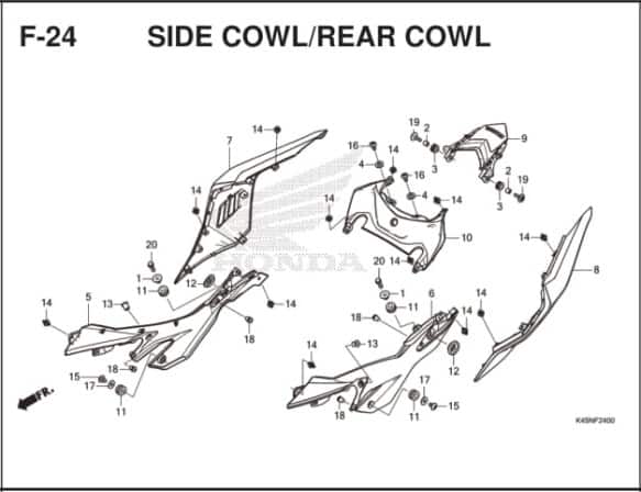 F-24 Side Cowl/Rear Cowl – Katalog Suku Cadang Honda New CBR 150R K45R