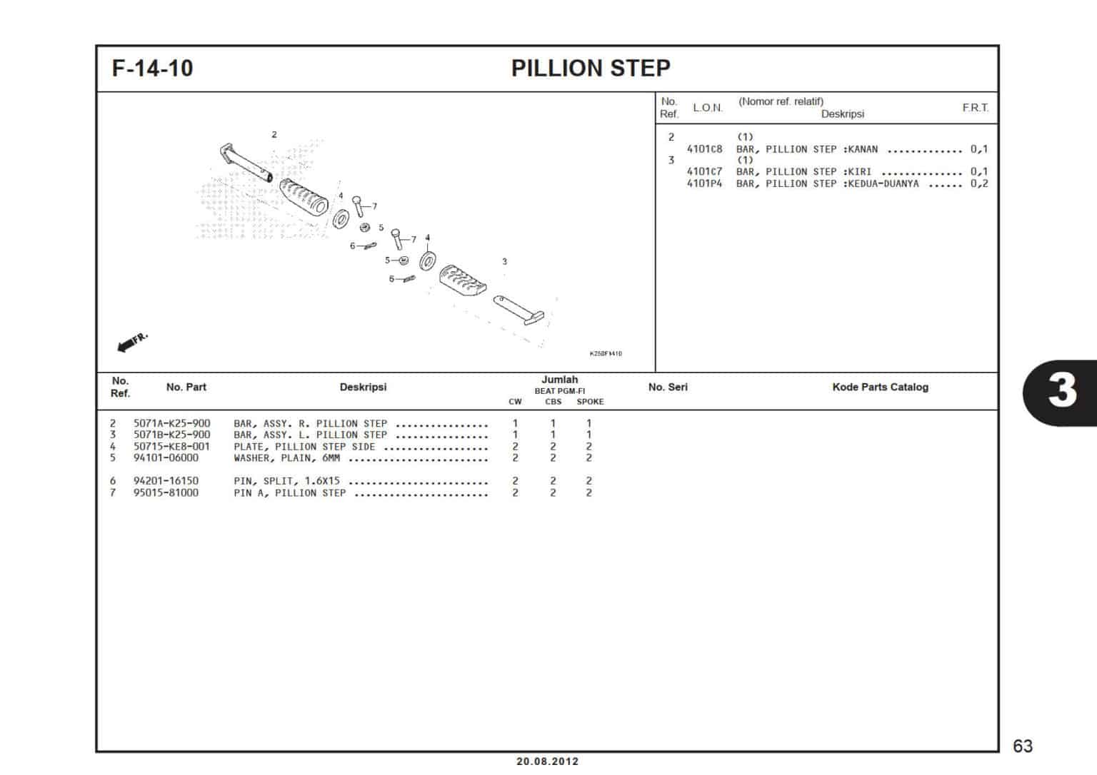F-14-10 Pillion Step - Katalog Suku Cadang Honda BeAT FI K25A - Harga ...