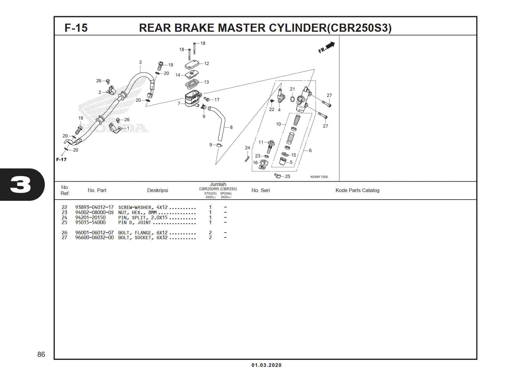 F-15 Rear Brake Master Cylinder (CBR250S3) 