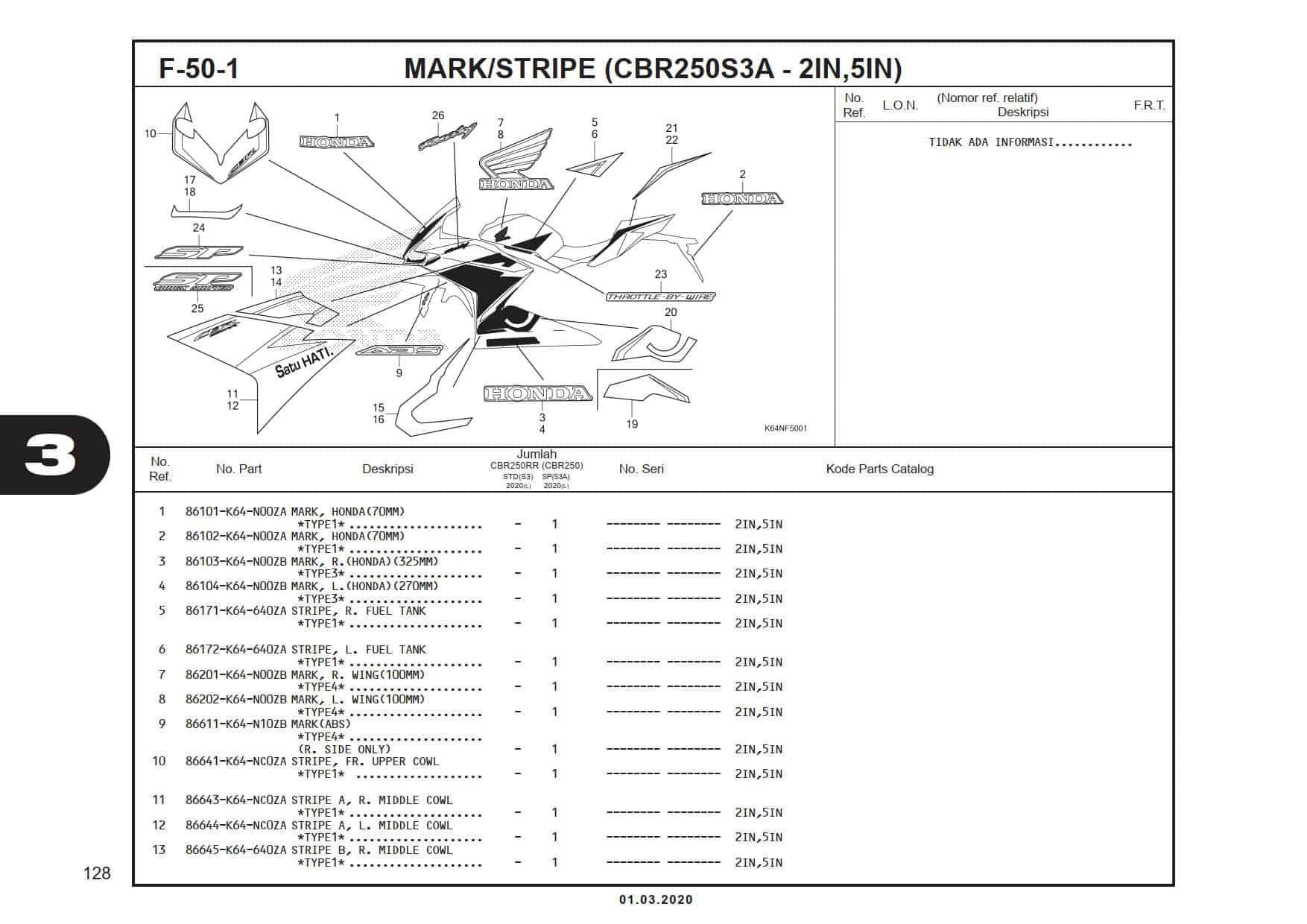 F-50-1 Mark/Stripe (CBR250S3/S3A-2IN,5IN)