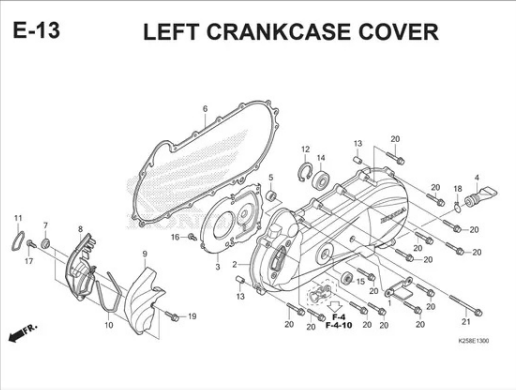 E-13 Left CrankCase Cover – Katalog Suku Cadang Honda BeAT FI K25A