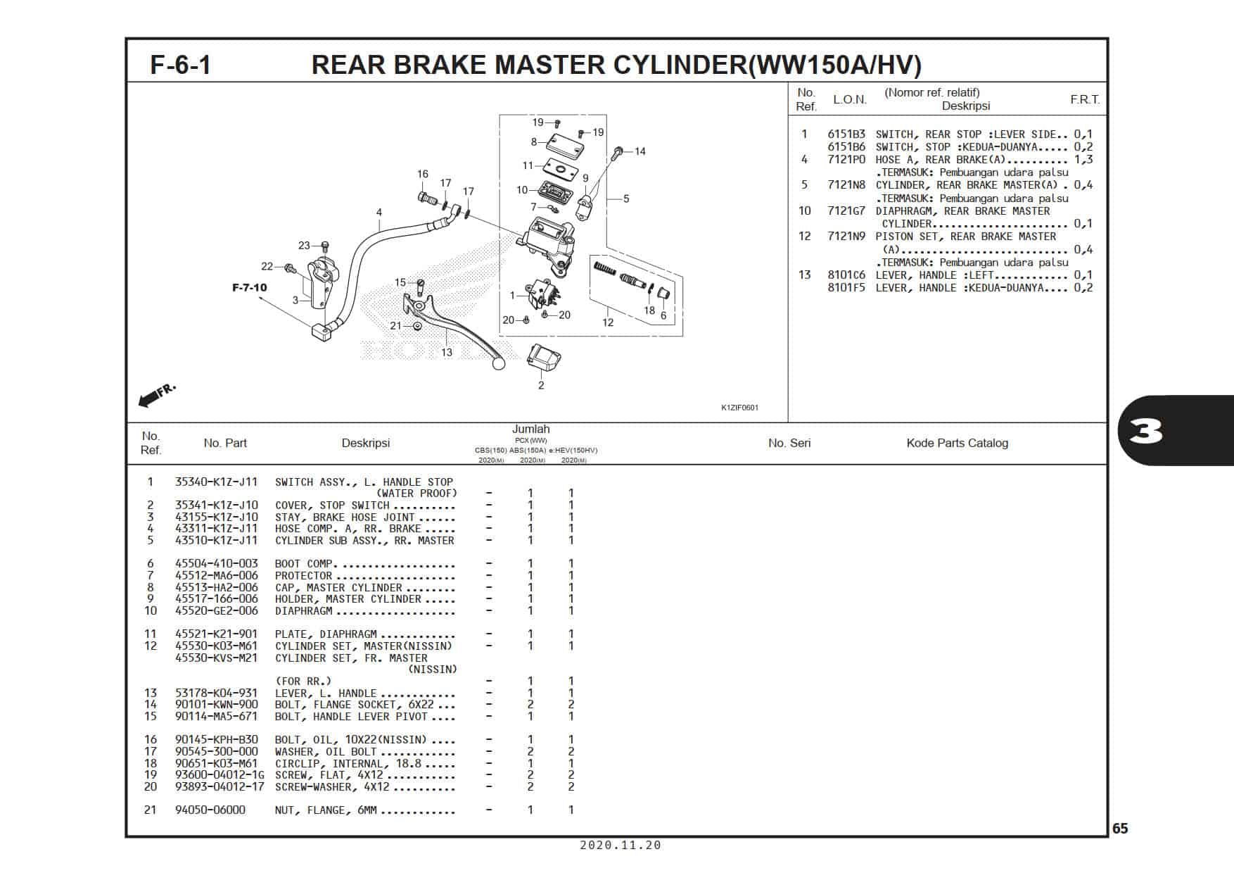 F-6-1 Rear Brake Master Cylinder (WW150A/HV)