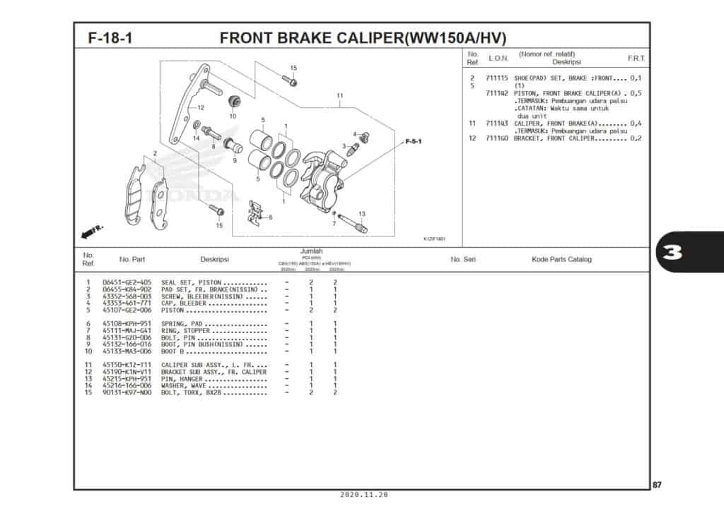 F-18-1 Front Brake Caliper (WW150AHV)