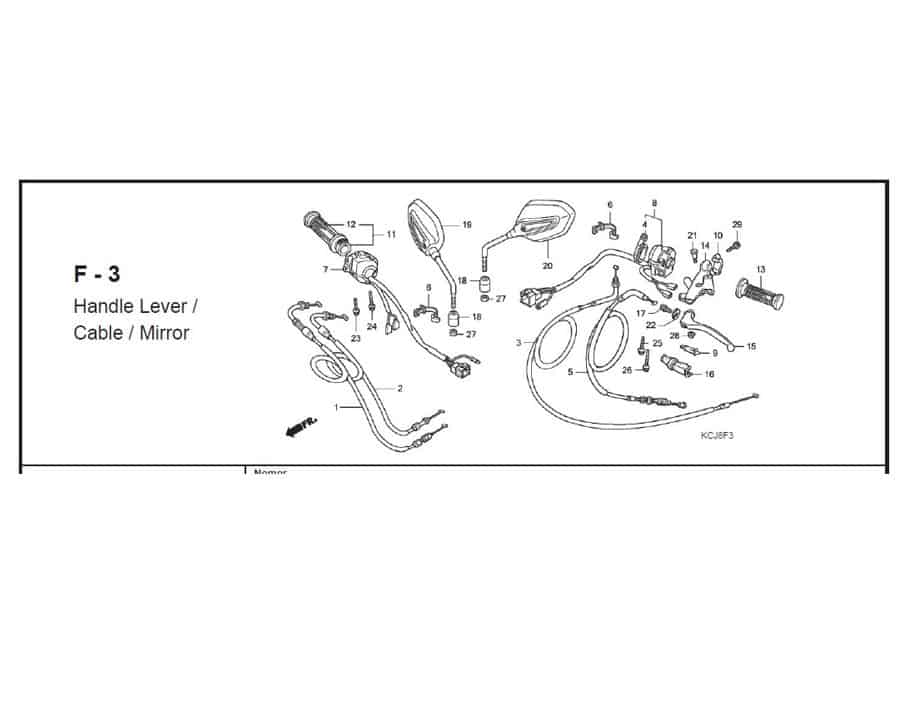 F – 3 Handle Lever / Cable / Mirror – Katalog Suku Cadang Honda Tiger Revo KCJ