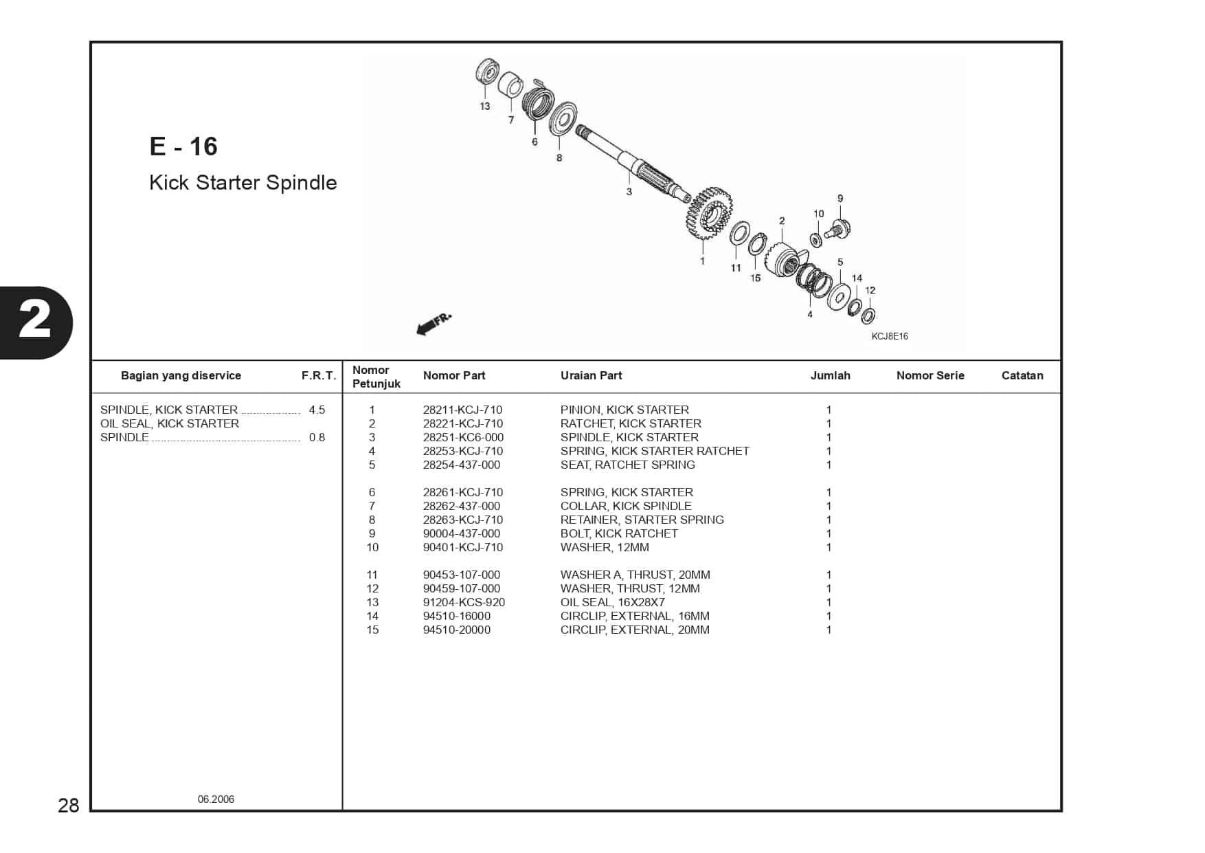 E-16 KICK STARTER SPINDLE