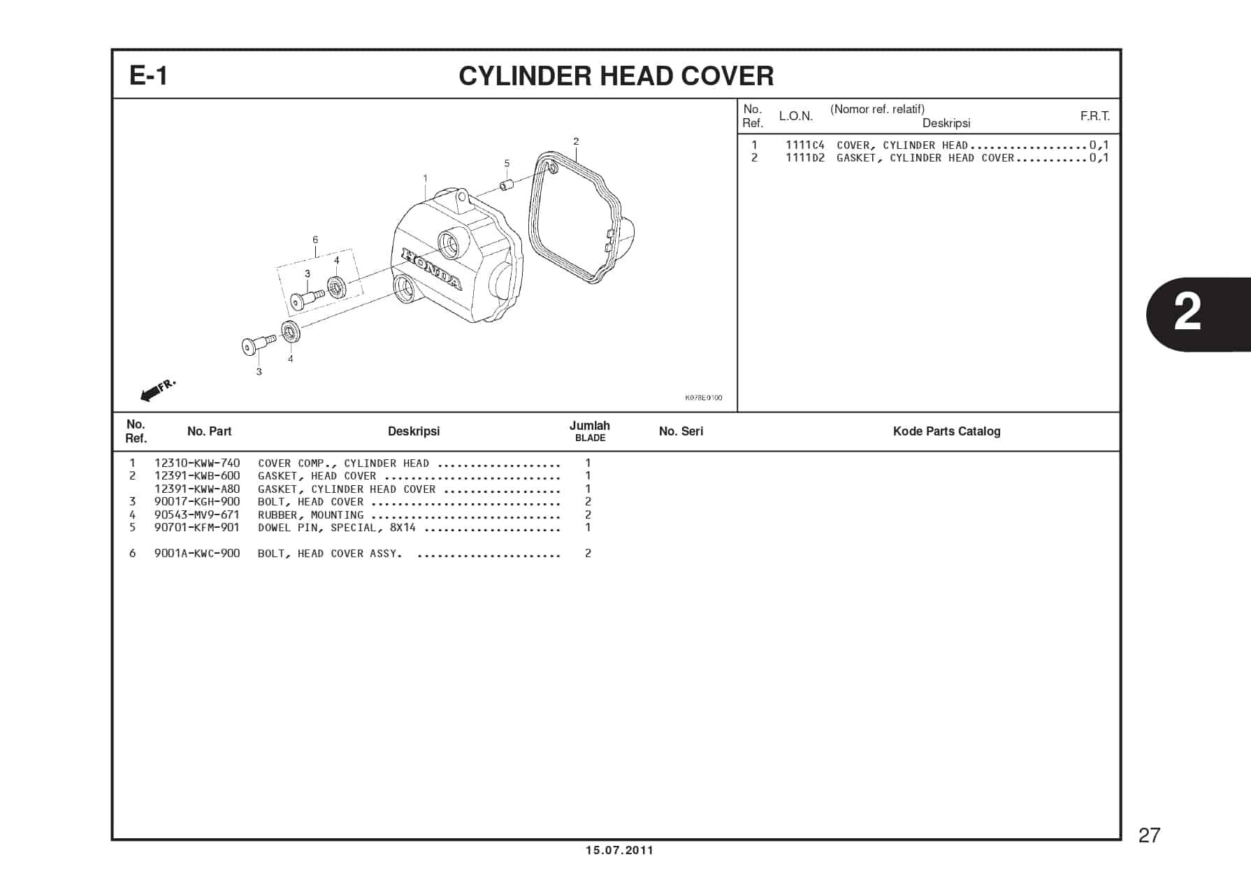 E-1 Cylinder head cover