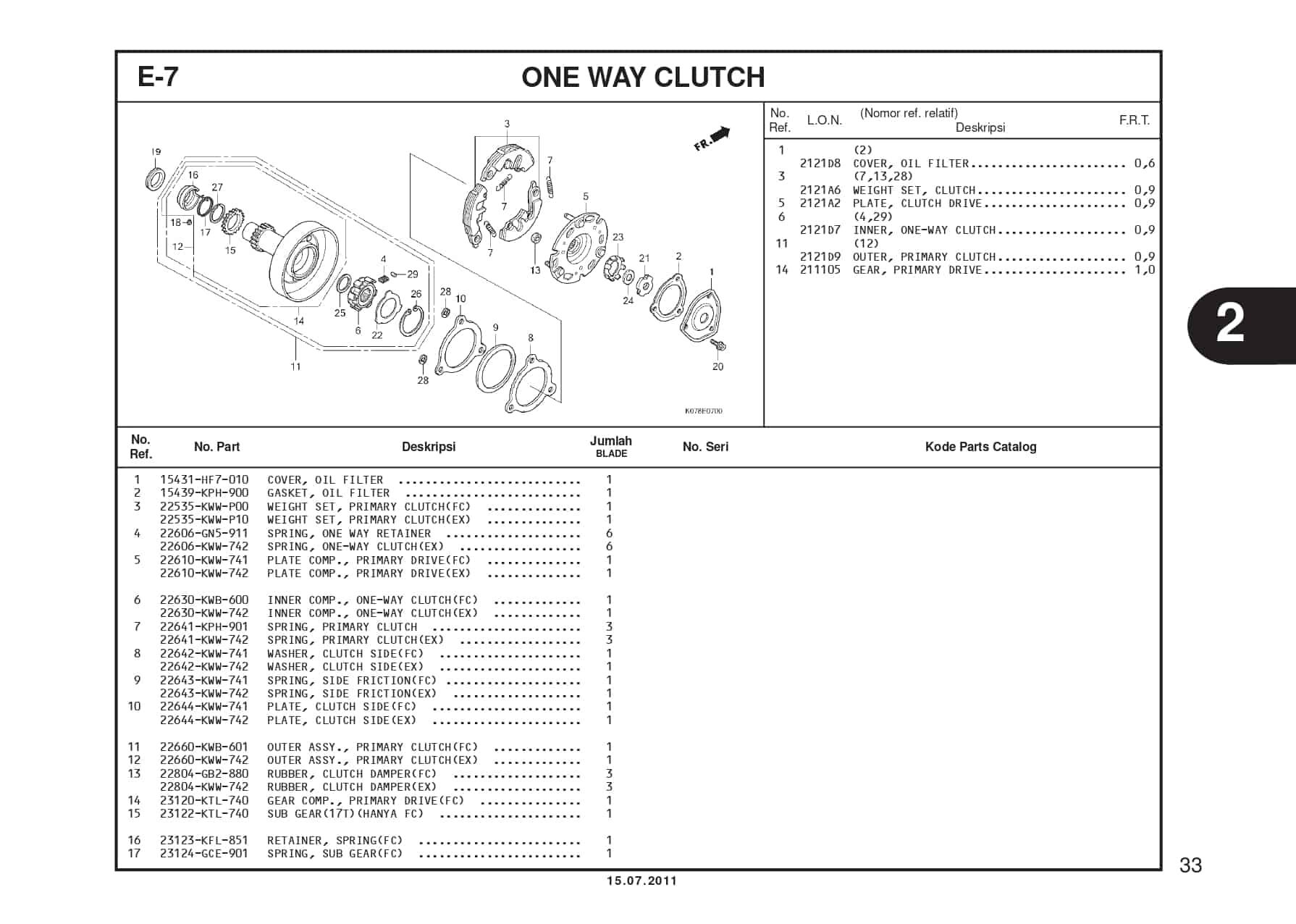 E-7 ONE WAY CLUTCH