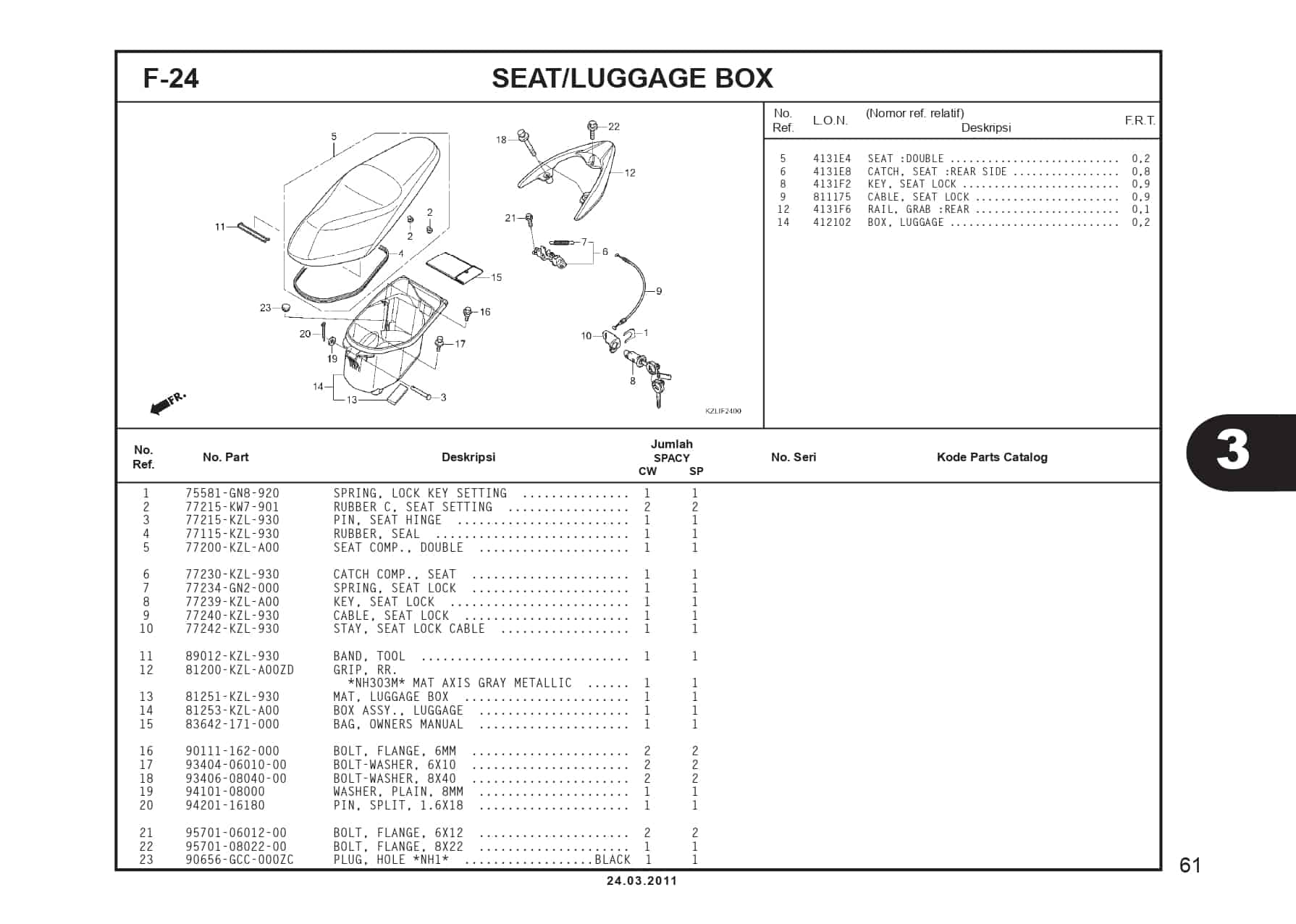 F-24 SEAT/LUGGAGE BOX