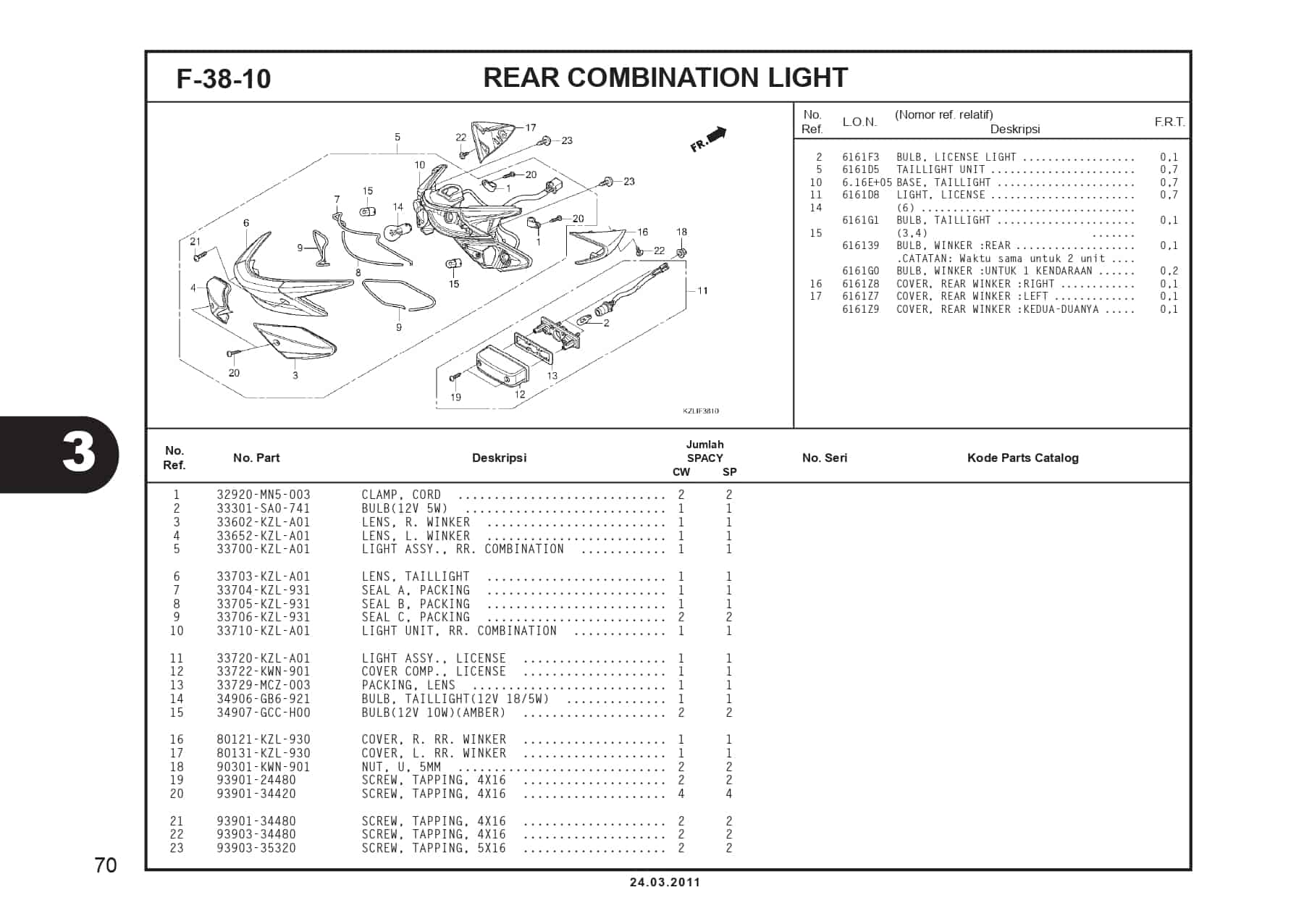 F-38-10 REAR COMBINATION LIGHT