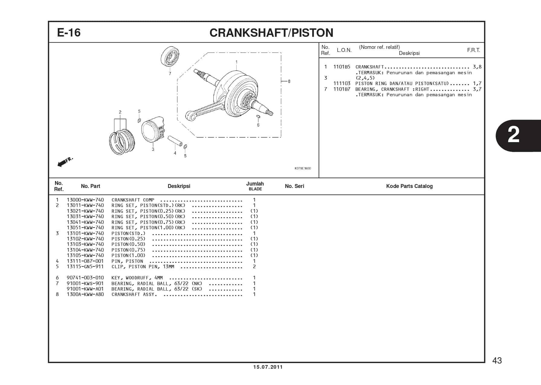 E-16 CRANKSHAFT/PISTON