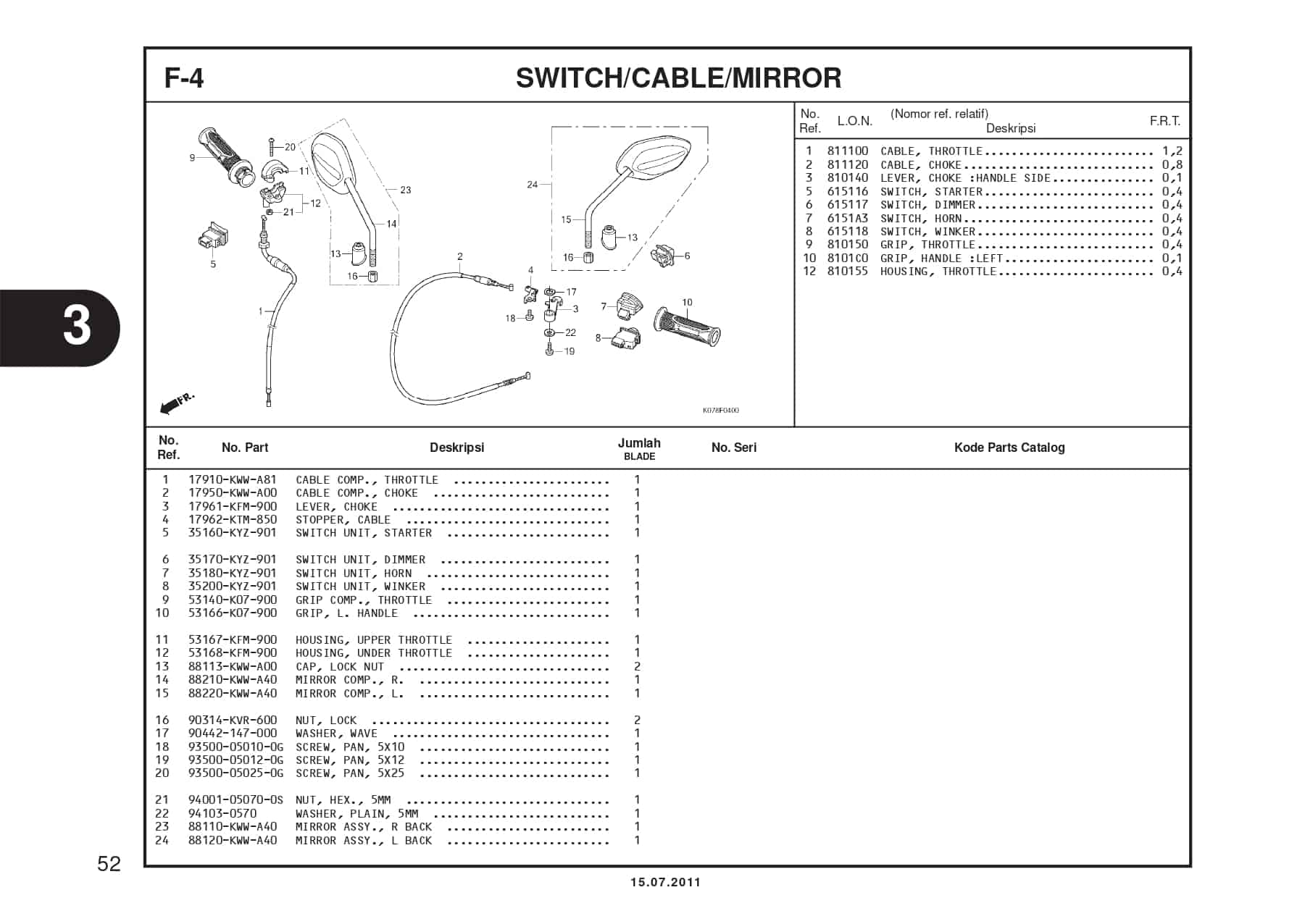 F-4 SWITCH/CABLE/MIRROR