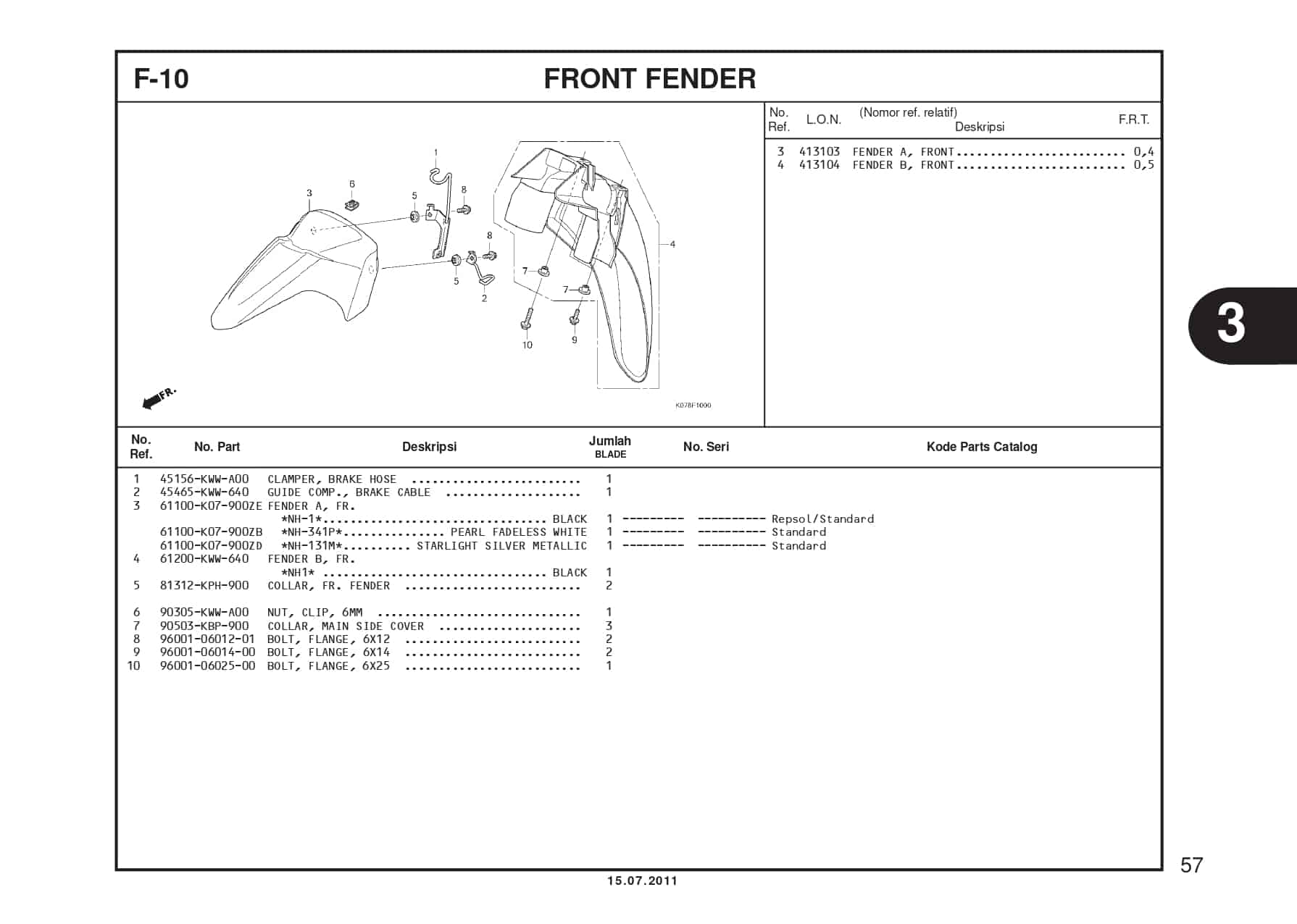 F-10 FRONT FENDER