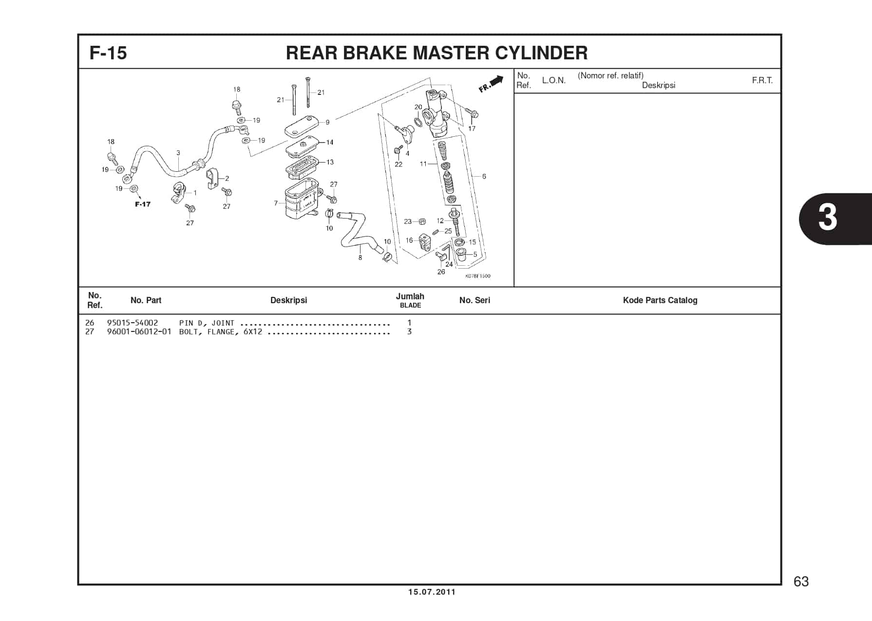 F-15 REAR BRAKE MASTER CYLINDER