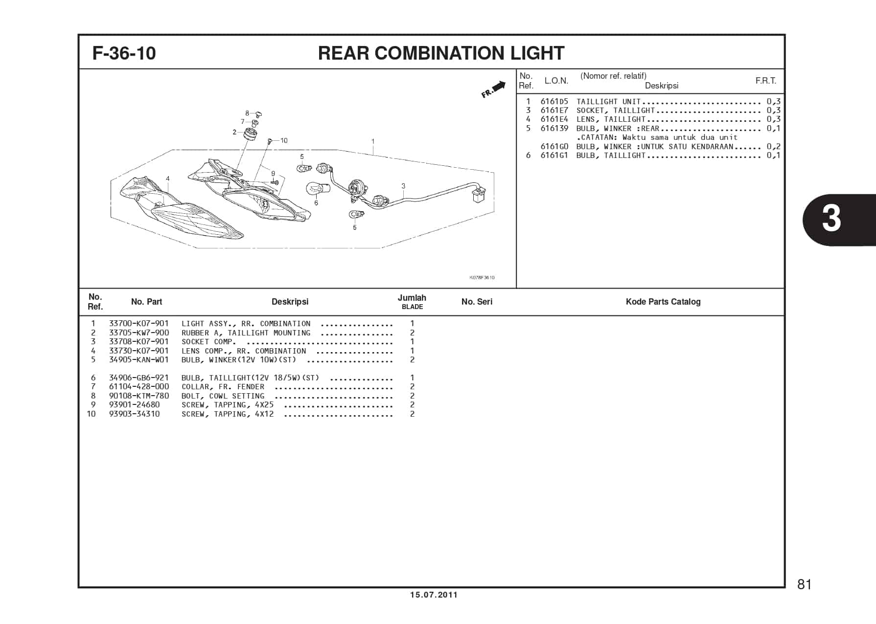 F-36-10 REAR COMBINATION LIGHT