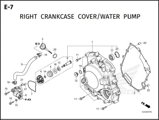 E-7 RIGHT CRANKCASE COVER WATER PUMP