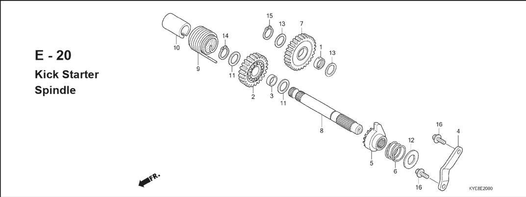 E-20 Kick Starter Spindel – Katalog Suku Cadang Honda New Mega Pro Carbu KYE